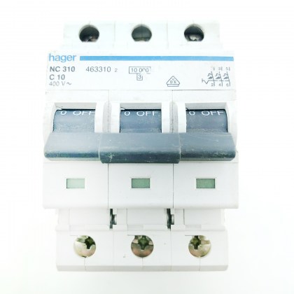 Hager NC310 463310 C10 10A 10 Amp 3 Pole Phase MCB Circuit Breaker Type C